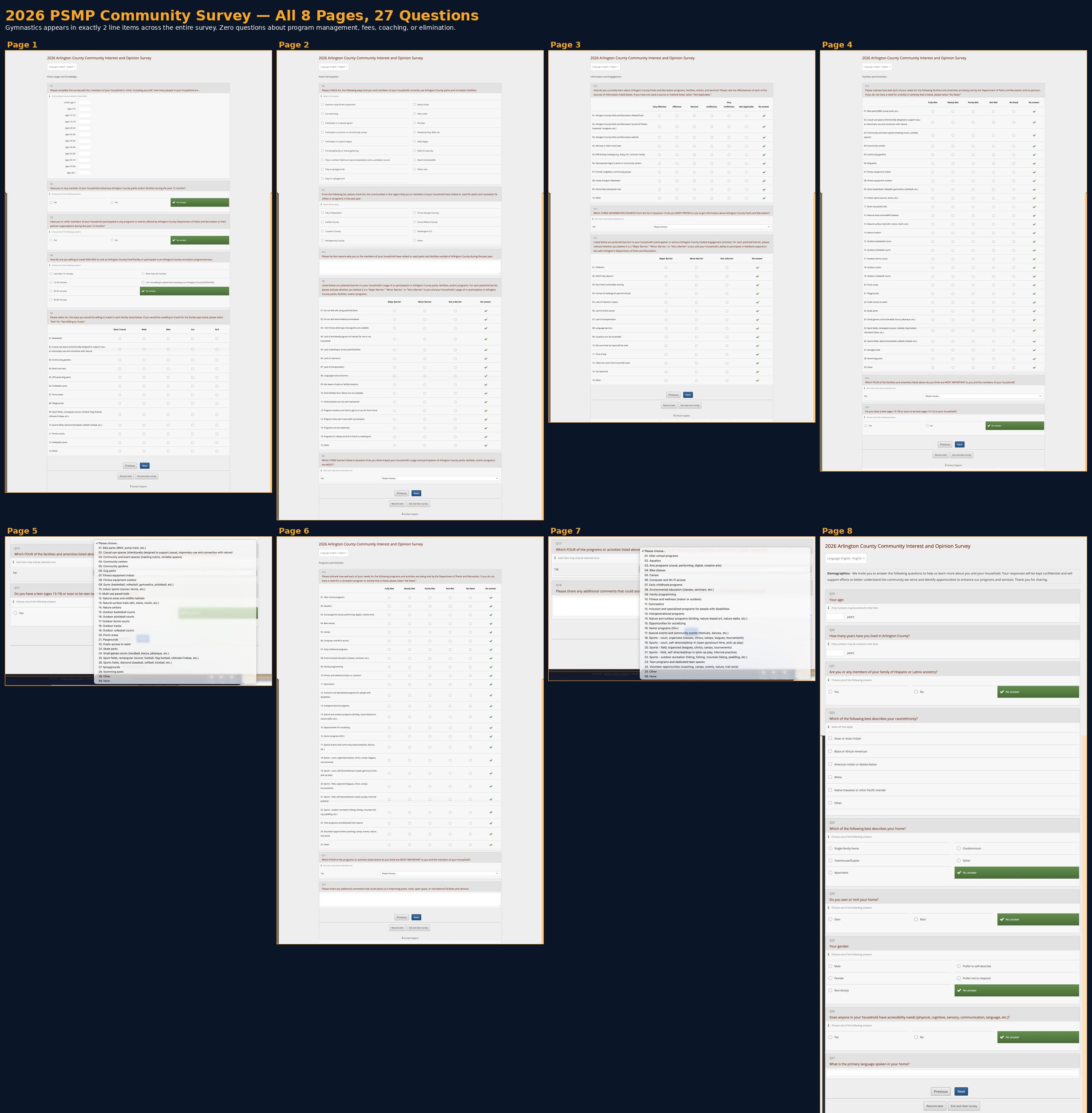 All 8 pages of the 2026 PSMP Community Survey